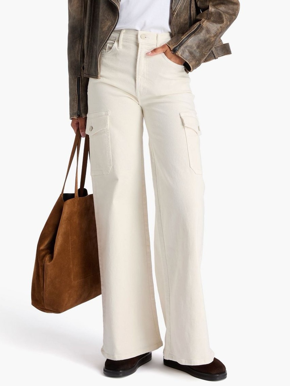 MOTHER The Undercover Cargo Sneak Ivory Wide Leg Jeans 28